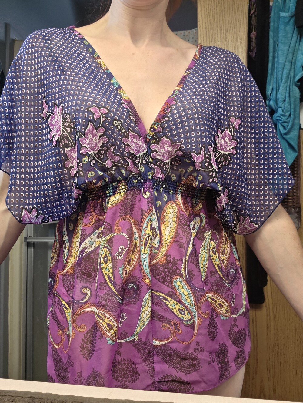 Boho Floral-Paisley V-Neck Women's Top in Purple